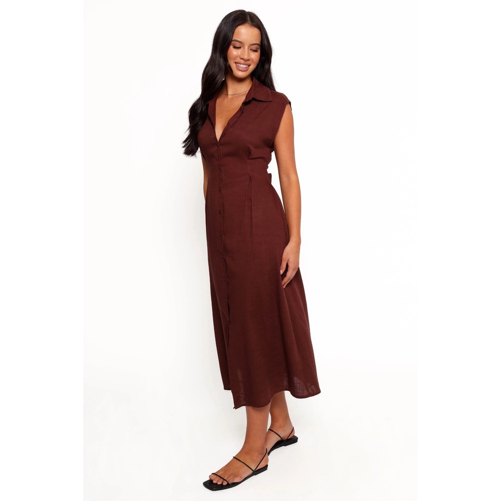 Petal & Pup Cami Midi Dress Chocolate Brown Sleeveless Button Front Size M NWT